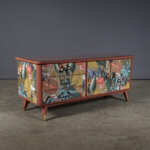 Vintage sideboard - oudroze - bloemenprint - jaren 60