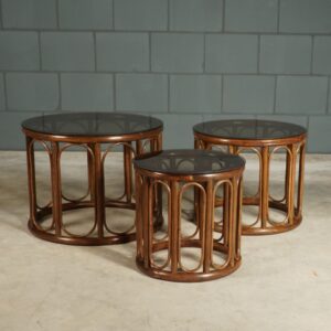 Set vintage bijzettafeltjes - rotan - bamboe - manou - glas