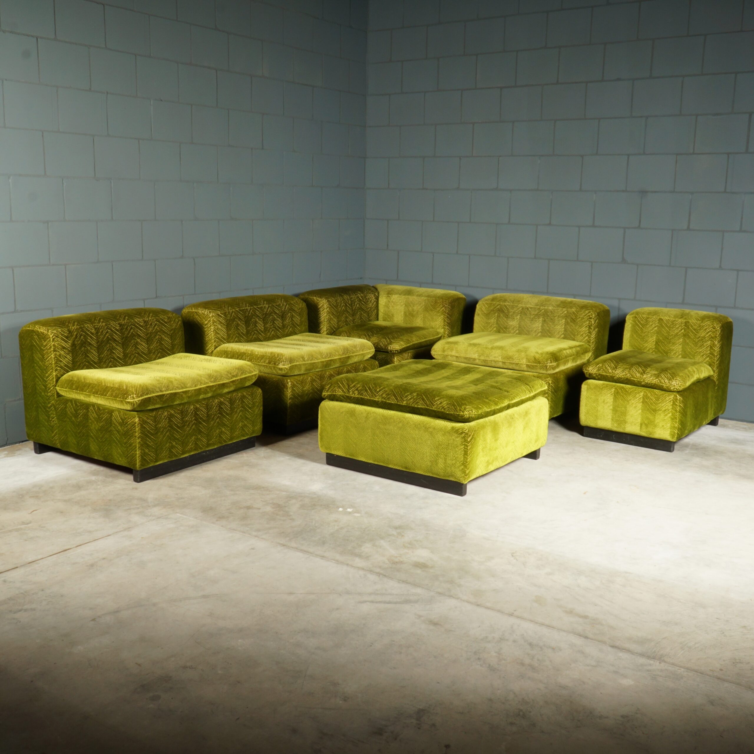 Mid-century modulaire hoekbank - velours groen - jaren 70