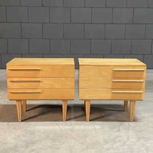 Vintage hoogglans nachtkastjes - notenhout - jaren 70