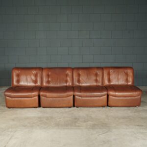 Set van 4 vintage lederen modulaire fauteuils – jaren 60