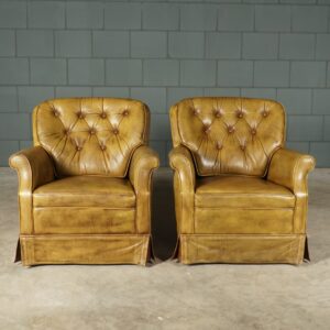 Vintage Chesterfield fauteuils - groen leder - jaren 70