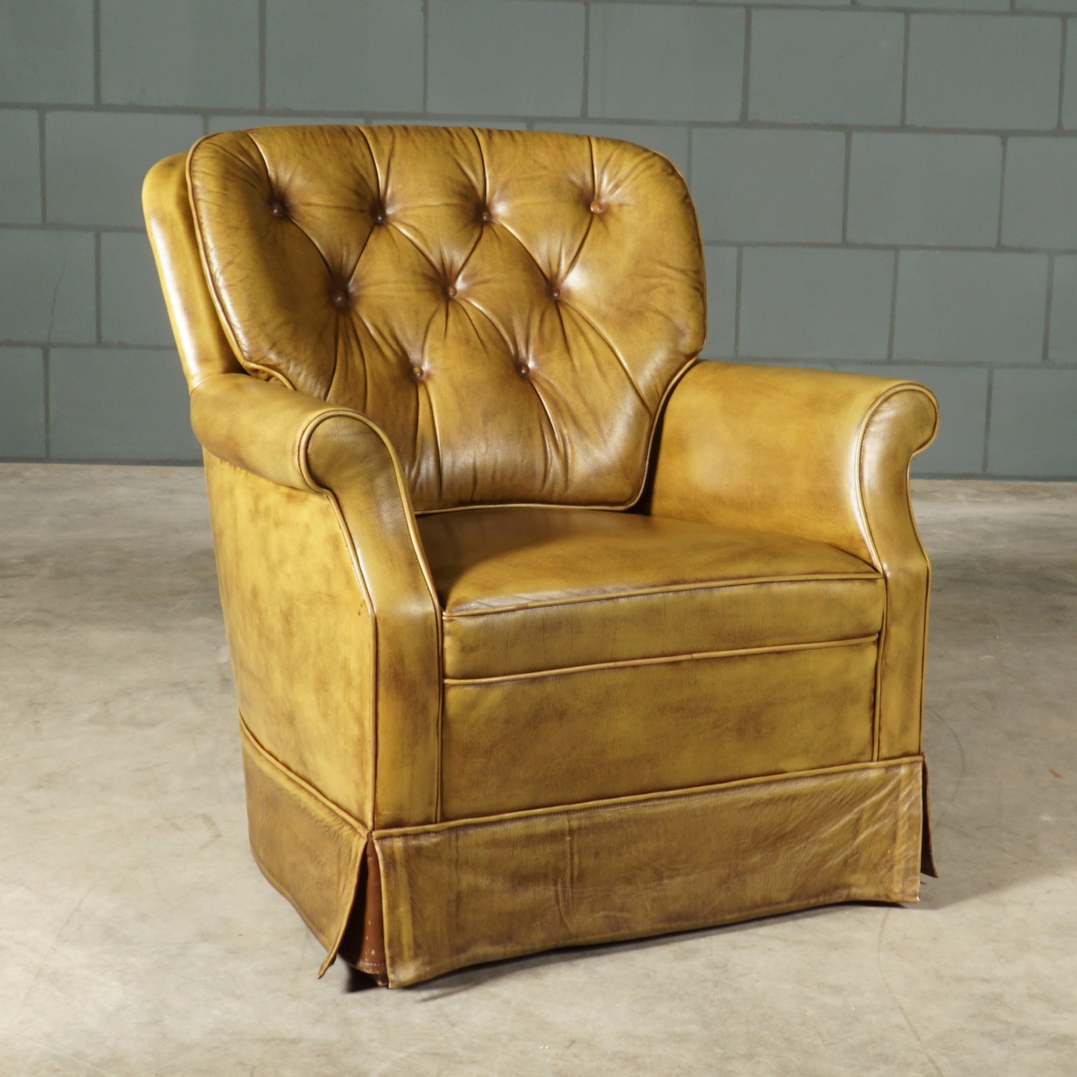 Vintage Chesterfield fauteuils - groen leder - jaren 70