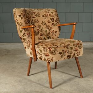 Vintage cocktailfauteuil – velours – houten armleuningen – jaren 60