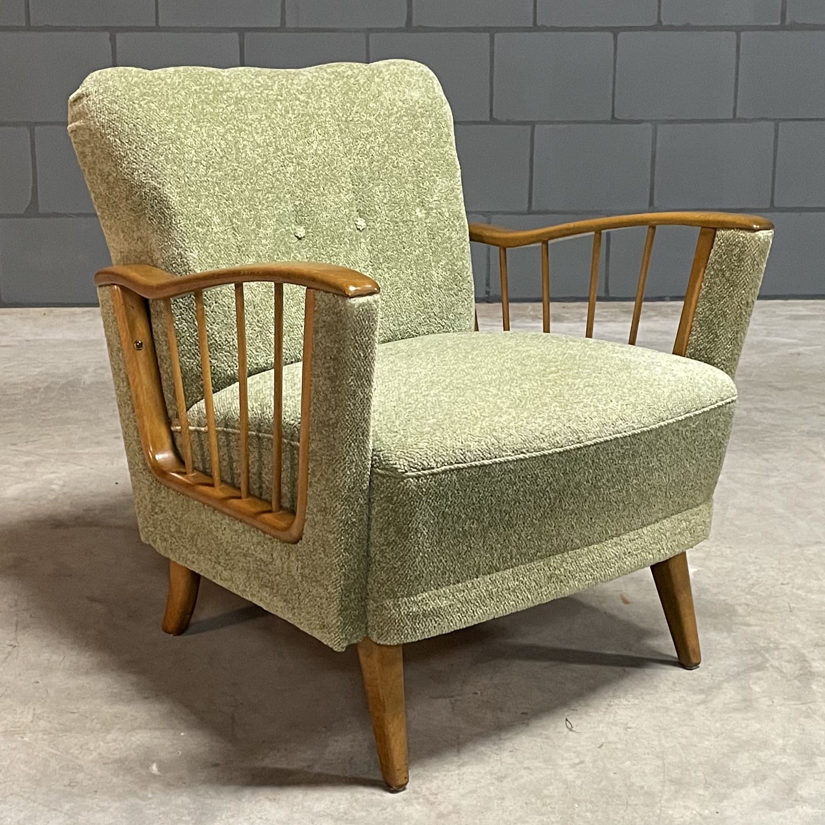 Set vintage club/lounge fauteuils - groen - armleuningen - jaren 60