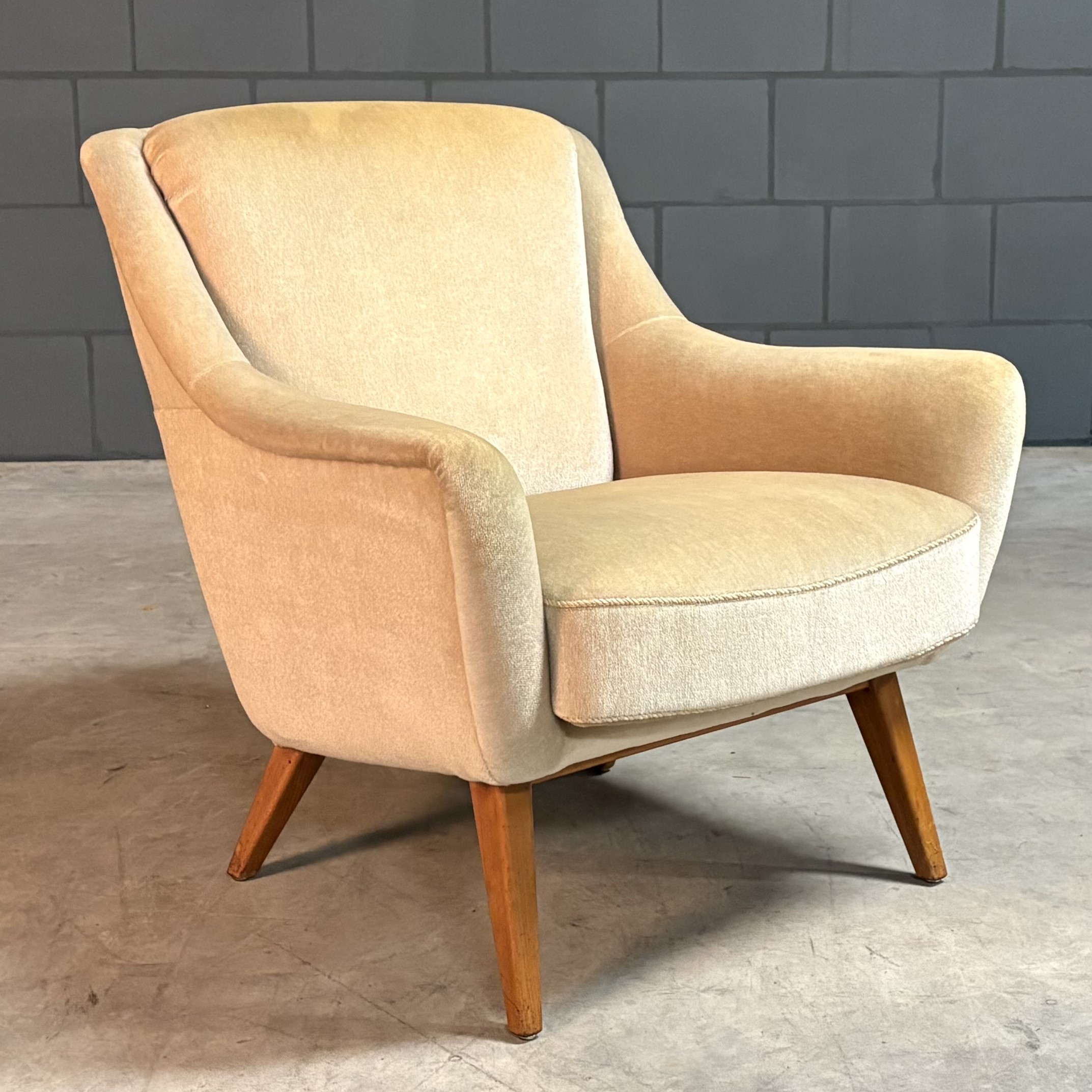 Set vintage fauteuils – beige velours – jaren 60