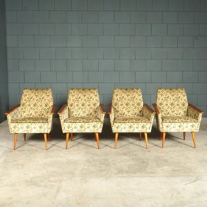 Vintage clubfauteuils - velours bladmotief - jaren 60