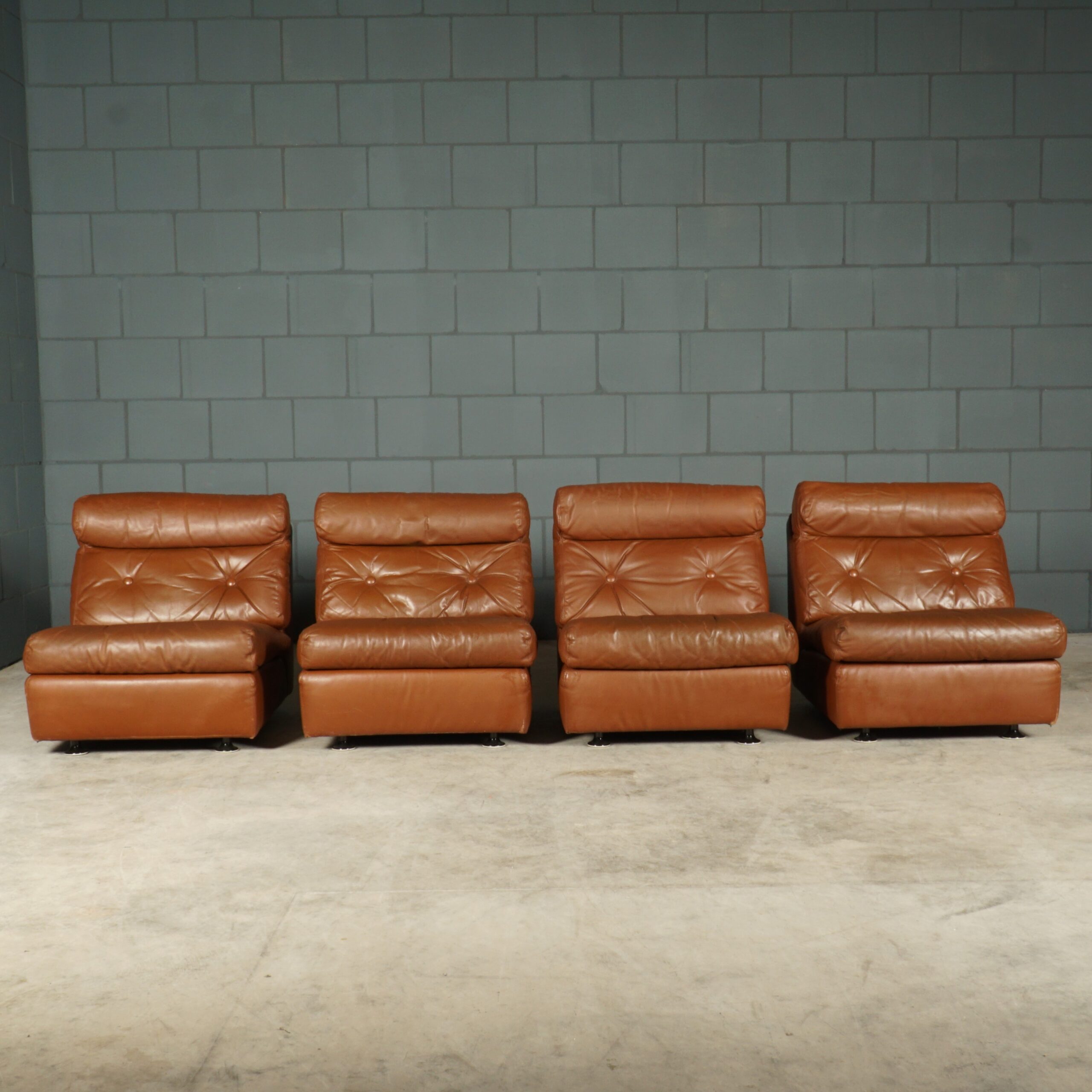 Set van 4 vintage lederen modulaire fauteuils - jaren 60