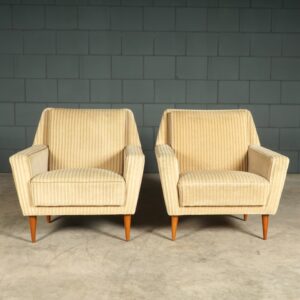 Set vintage club/lounge fauteuils - beige velours - jaren 60