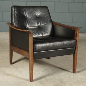 Vintage zwart lederen fauteuil - jaren 60