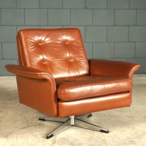 Vintage lederen draaifauteuil - jaren 70