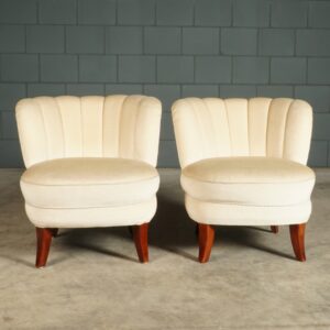 Set vintage cocktailfauteuils - wit velours - jaren 60